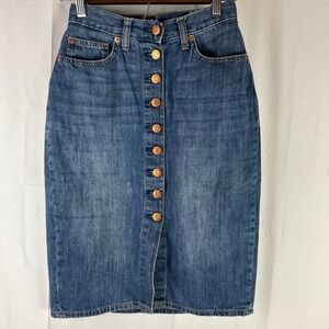 Gap Denim Pencil Skirt Womens 26 Blue Button Front High Waisted 357956-00